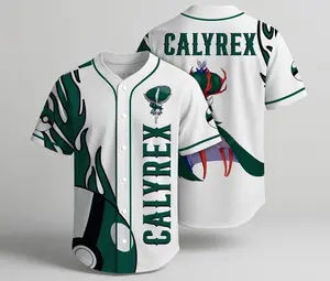 Calyrex Baseball Jersey, White Green Graphic Jersey Shirt, Fantasy Legendary Button Up Summer Shirt, Cool Baseball Shirt Gift for Fans