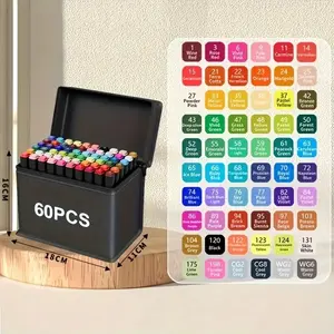 60 color alcohol marker pen, artist's painting art marker pen, double pointed marker pen suitable for adult coloring and painting supplies, perfect gift, double pointed brush marker pen