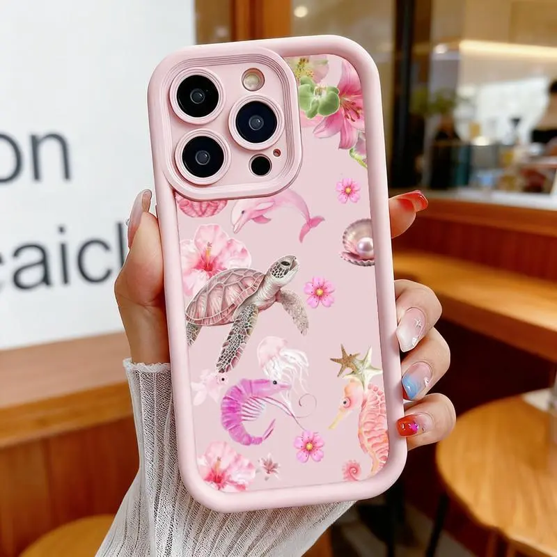 Watercolor turtle and dolphin pattern phone case. Suitable for iPhone 17 Pro Max/16 Pro Max/15 Plus/14/13/12/11, TPU soft case. Compatible with Galaxy S26 Ultra/S25 Plus/S24/S23, dopamine color. Compatible with Galaxy A54/A53/A33/A15.
