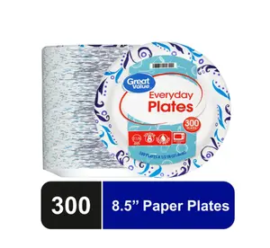 Great Value Everyday Disposable Paper Plates, 8.5", 300 Count