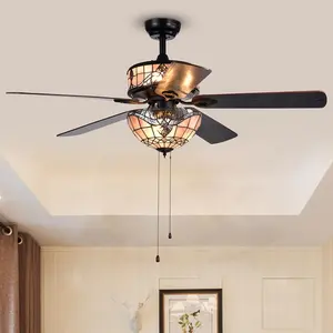 Warehouse of Tiffany  28 in. Orla 4-Light Indoor Hand Pull Chain Ceiling Fan, Black