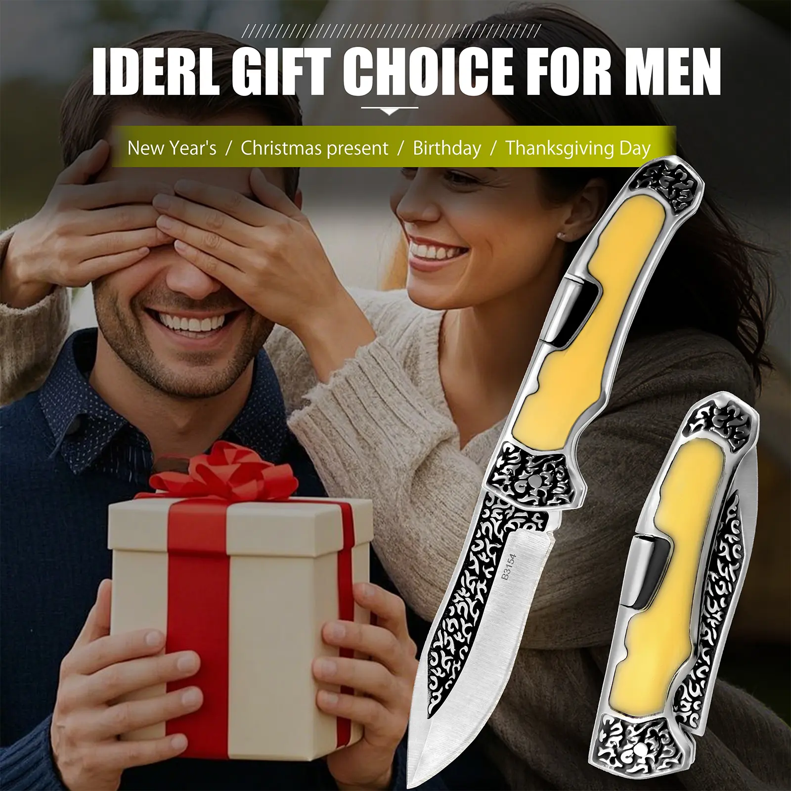 Stainless Steel Kitchen Knife - Ergonomic Resin Handle, 3D Carving Design, Thick Durable Rustproof Scratch-Resistant Blade, Compact Light in Hand Kitchenware Meat Cutter, Ideal for Daily Kitchen Prep & Home Use, Father's Day Gift for Cooking Enthusiasts