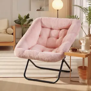 Large Folding Lounge Chair for Bedroom Living Room Dorm, Soft Faux Fur Comfy Chair for Adults and Teens, Flexible Reading Chair with Sturdy Steel Frame, Portable