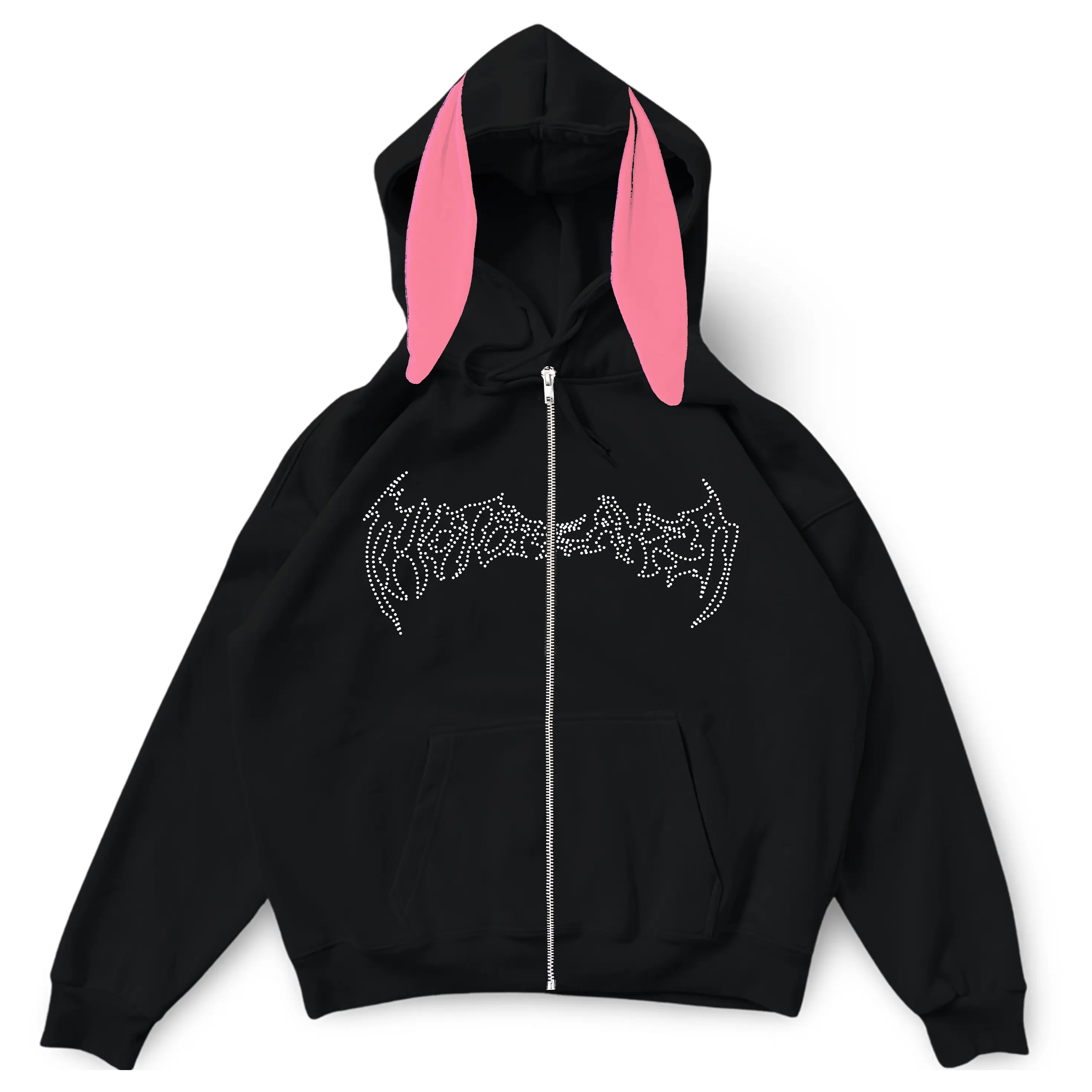 Rhinestone zip-up bunny hoodie