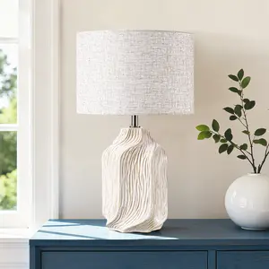 EDISHINE 20.5" Textured Ceramic Table Lamp with Linen Shade - Modern Bedside & Décor Lighting