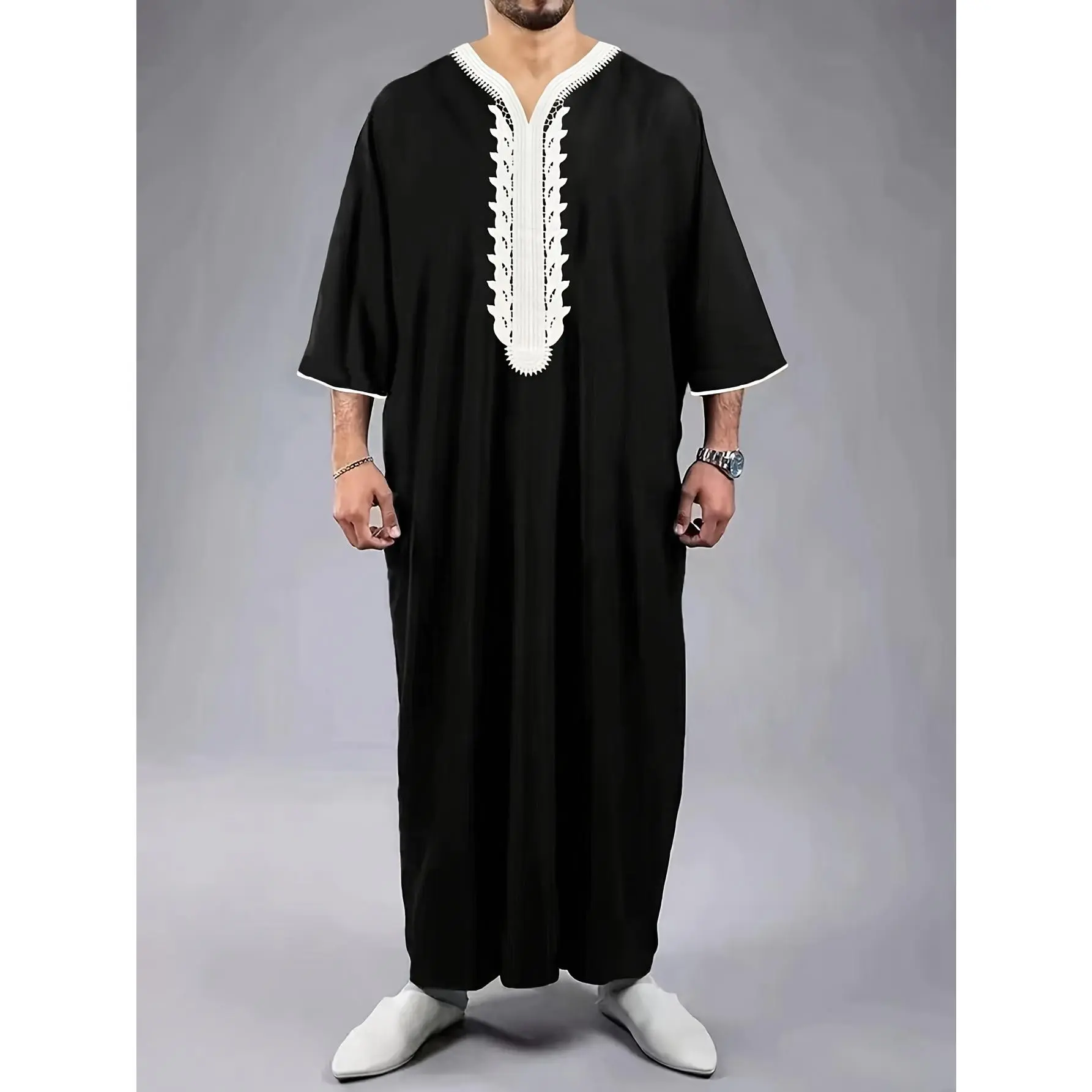 Men's Moroccan Kaftan Robe - Modest Islamic Cultural Celebrations Attire for Ramadan, Eid Al-Fitr, Weddings & Prayers