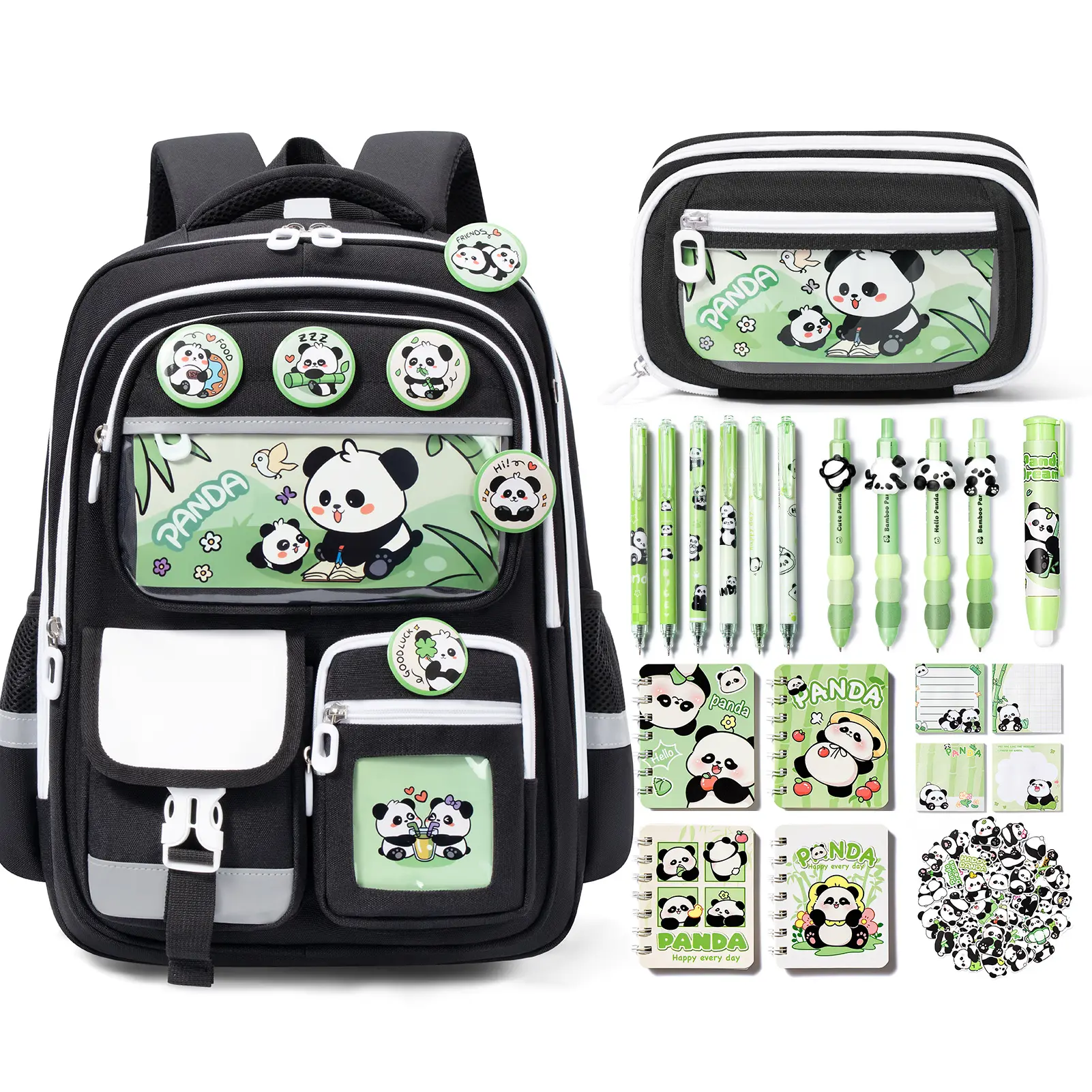 K2.Stationery School Bag Set-Black Panda