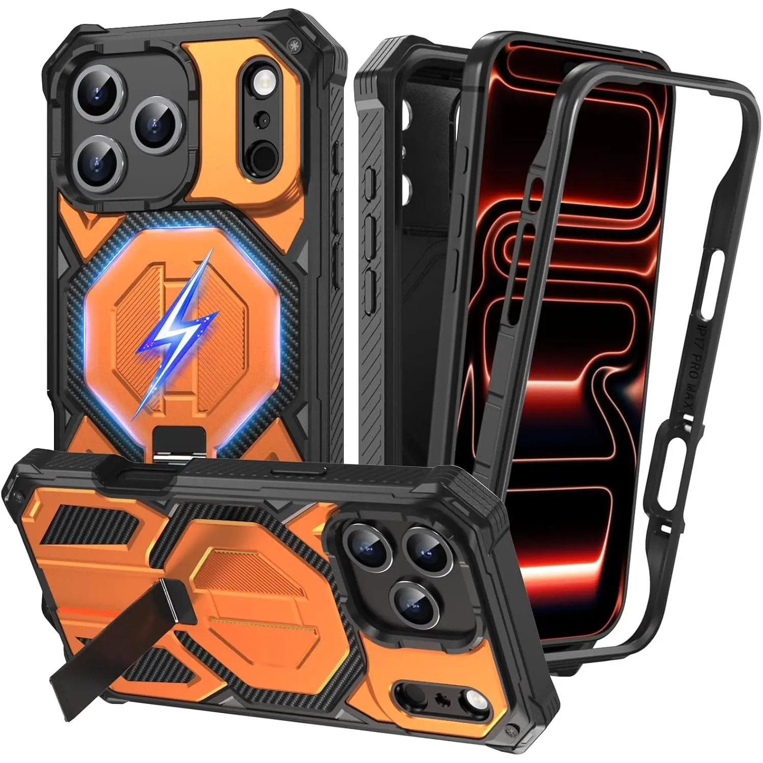 Armor Style Magnetic Phone Case with Stand Compatible with iPhone 17 Series, Protective Cover for 17 Pro Max, 17 Pro, 17