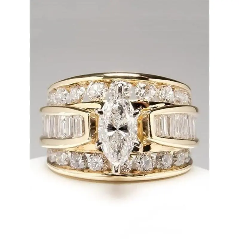 Women's Elegant Multi-Size Copper Cluster Ring - Artificial Crystal-Decorated Fashion Jewelry Accessory for Wedding, Daily Wear Cubic Zirconia Ring  Engagement Ring Marquise Shape Moissanite Rings