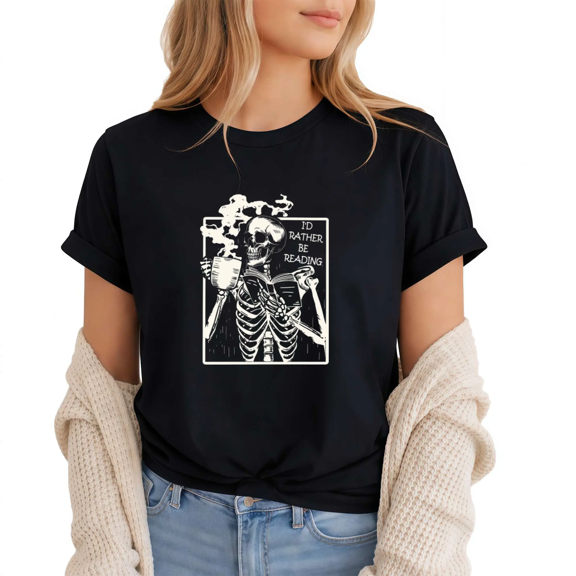 I'd rather be reading shirt, Bookish Shirt, Funny Reader Book Addict, Book Lover, Bookish Gift For Her, Bookish skeleton shirt, book club