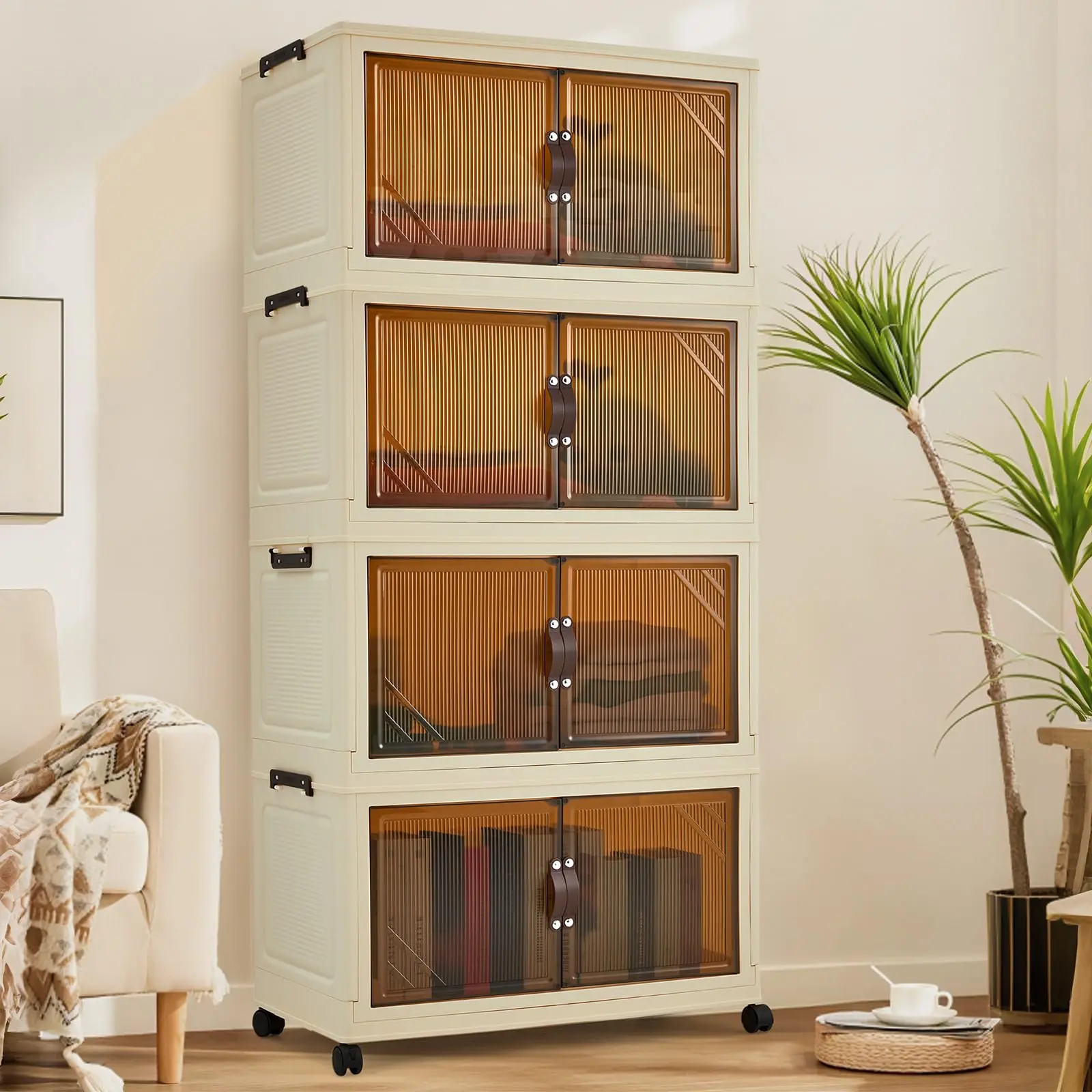 Garvee Robust Foldable Plastic Storage Wardrobe – Magnetic Doors – Stackable Storage Box – For Clothes and Children's Toys