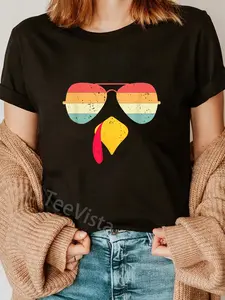 100% Cotton Cool Turkey Face With Sunglasses Funny Thanksgiving For Boys T-Shirt