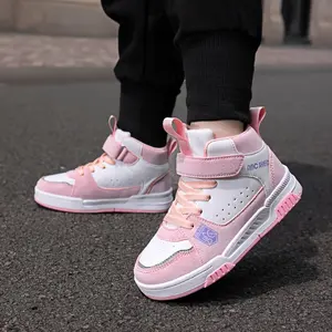 High-Top Sports & Casual Sneakers for Boys and Girls - All-Season Plaid Pattern, Adjustable Strap Closure, Lightweight PU Upper, Fabric Lined, TPR Sole, Comfort EVA Insole, Round Toe Outdoor Shoes