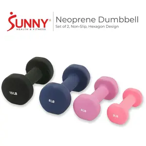 Sunny Health & Fitness Neoprene Hex Dumbbells Pair Set of 2 Non-Slip Handles Durable Strength Training 2-10 lbs Options for Home Gym Workout