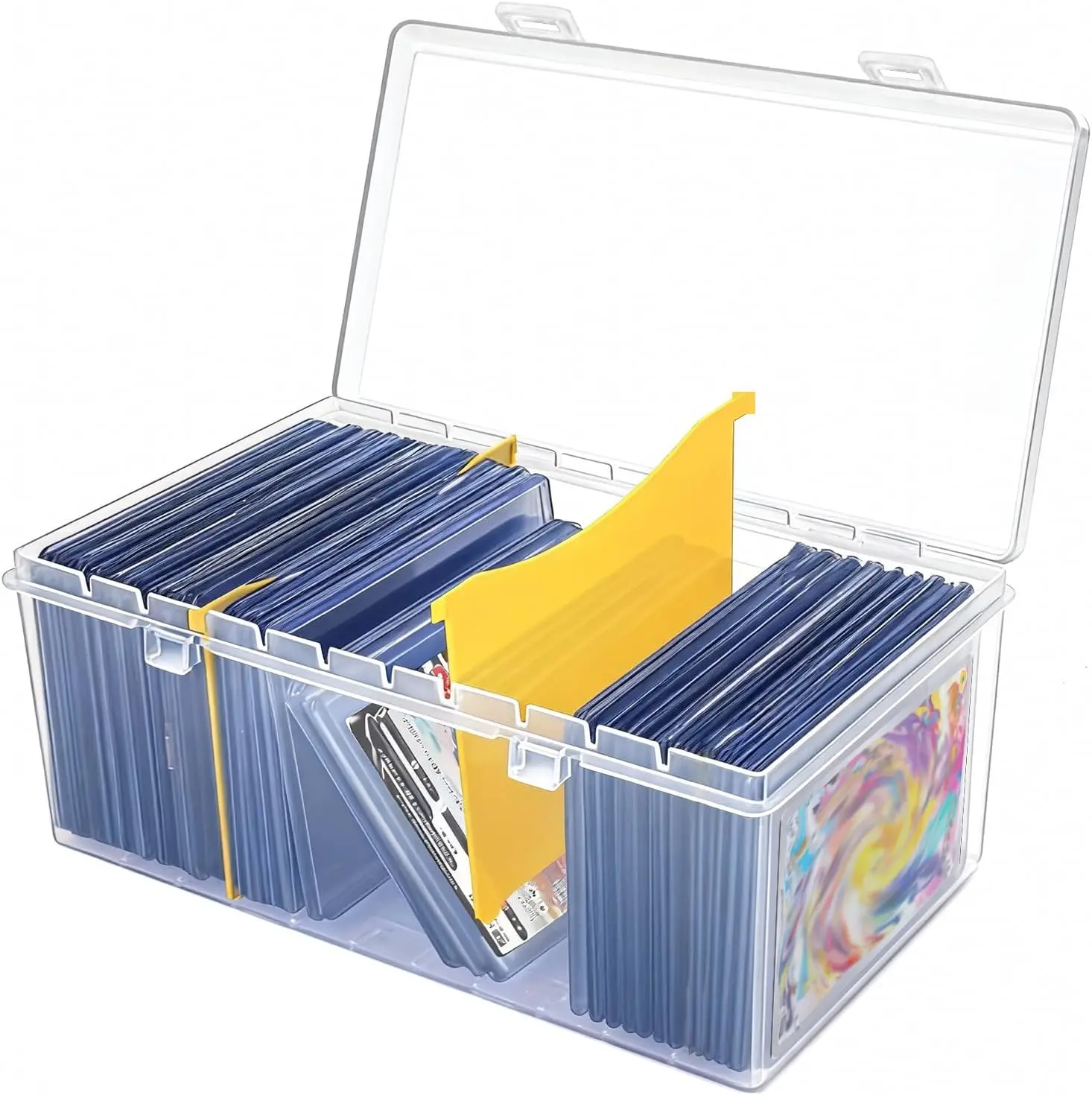 Trading Card Storage Box with 2 Dividers, 1 Pcs Baseball Card Box | Storage Capacity for 500+ Standard Card or 100+ Toploaders , Movable Partitions, Stackable Display, Effective Card Protection