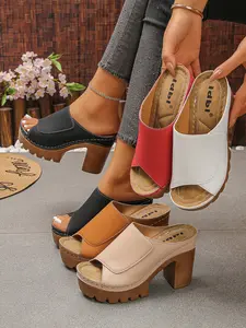 Open Toe Wedge Sandals, PU Leather Slip-On Casual Shoes, Comfortable Platform Mules for Daily Wear, Fashionable Office & Everyday Footwear