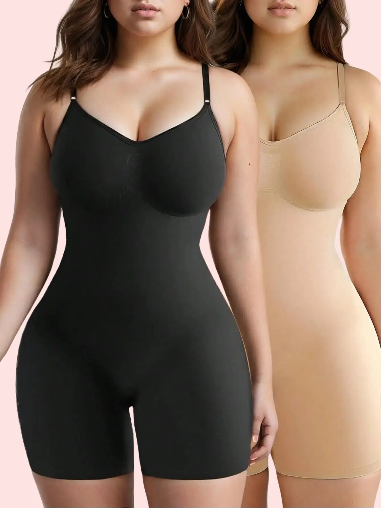 Women’s 2pcs Seamless Shapewear Bodysuit Set - Sleeveless Solid Color Stretchy Womenswear Activewear, Workout Romper for Gym, Casual Wear