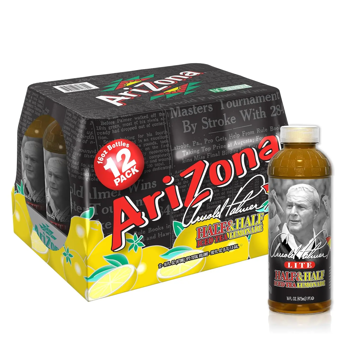 AriZona Traditional Arnold Palmer Half and Half Fruit Tea Beverage - 16 Fl Oz, 12-Pack