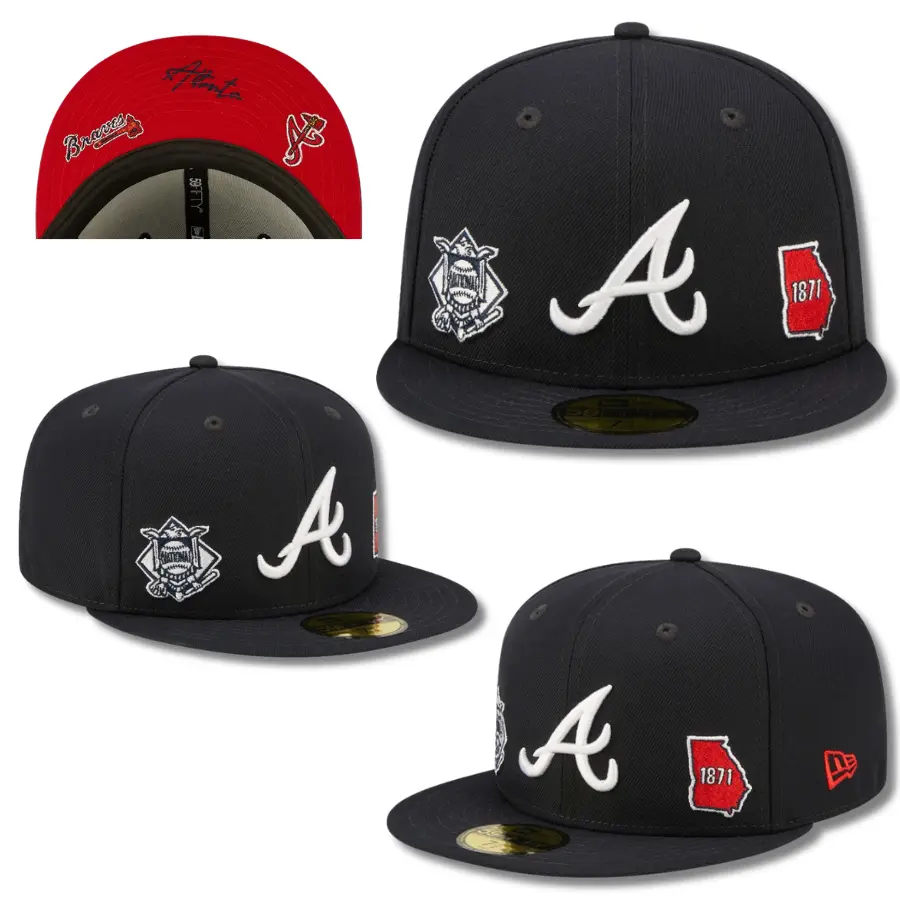 New Era MLB Atlanta Braves 59FIFTY Fitted Hat – Black Baseball Cap with Embroidered A Logo, Braves Graphic Patch & Atlanta 1871 Heritage Design