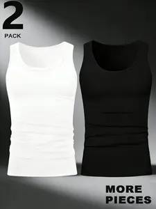 Men's Slim Fit Tank Top Two-Piece Set | Basic White and Gray Base Layers | Soft Cotton Blend Sleeveless T-Shirts | Breathable and Comfortable, Suitable for Sports and Casual Wear | Versatile Layering Tops, Everyday Essentials for Men Matching