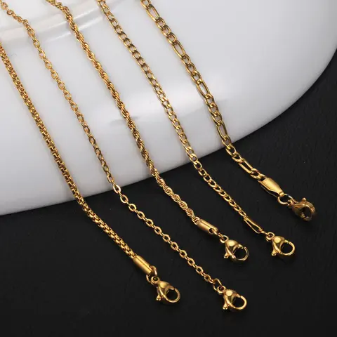 Hermah Chain Necklace Choker Gold Color Figaro/Curb/Rolo/Box Link Jewelry for Women Female Male