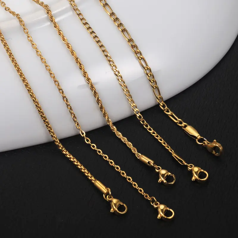 Hermah Chain Necklace Choker Gold Color Figaro/Curb/Rolo/Box Link Jewelry for Women Female Male