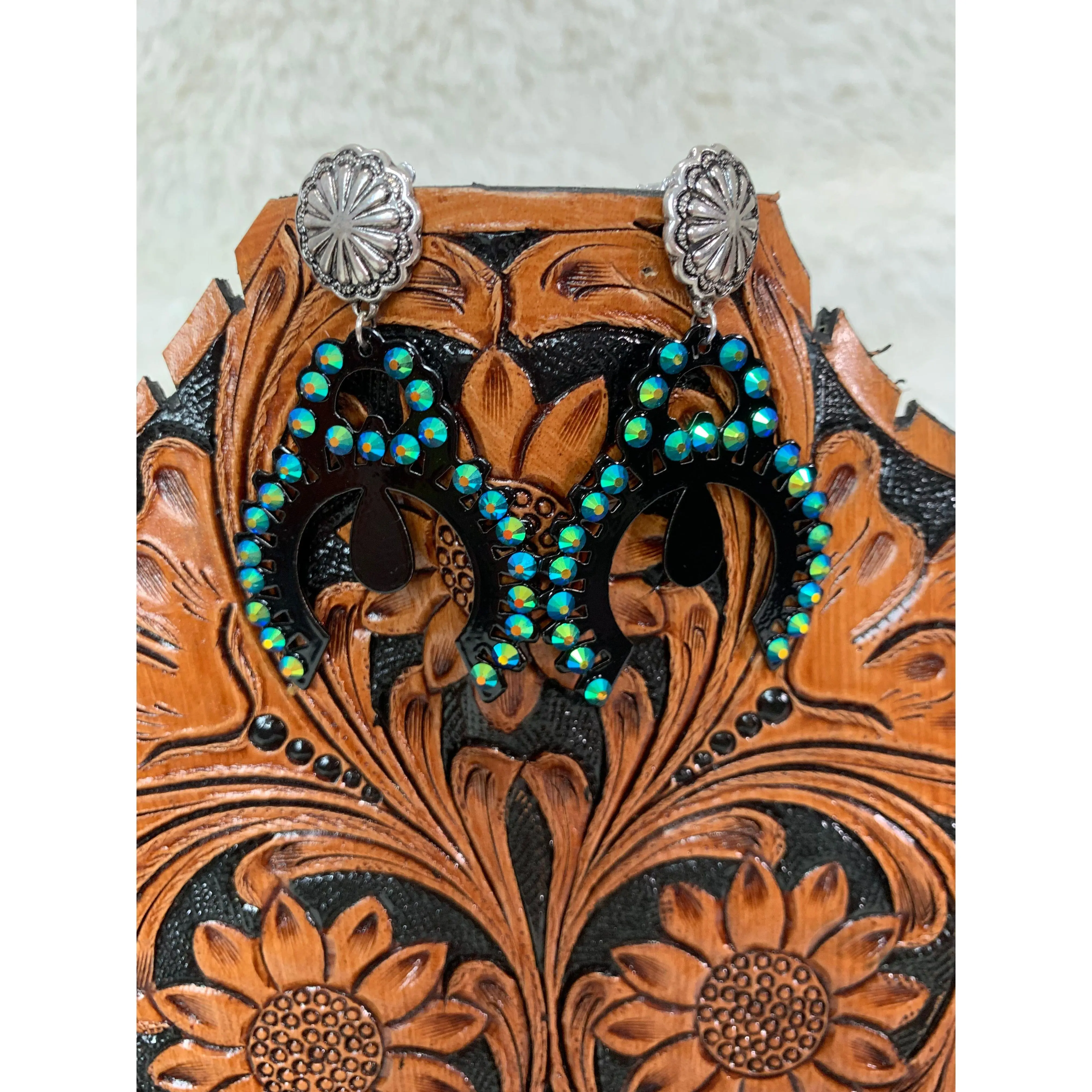 Lana Squash Blossom Earrings - Black/Blue AB
