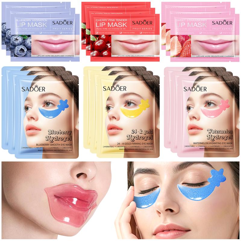 30PCS Lip Masks & Gel Eye Masks,Crystal Collagen Eye Patches for Puffy Eyes, Moisturizing& Reducing Fine Lines Dark Circle eye Patches for Women Men