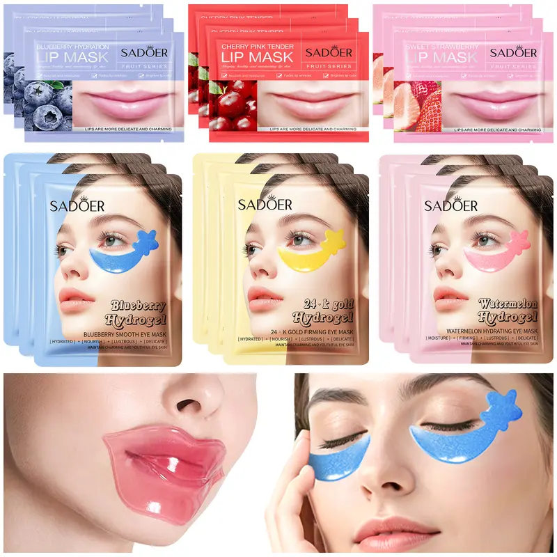 30PCS Lip Masks & Gel Eye Masks,Crystal Collagen Eye Patches for Puffy Eyes, Moisturizing& Reducing Fine Lines Dark Circle eye Patches for Women Men