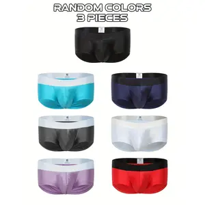 3 pairs of men's comfortable and sexy triangle briefs in random colors - sexy textured ice silk triangle briefs suitable for casual, sports, and beach wear