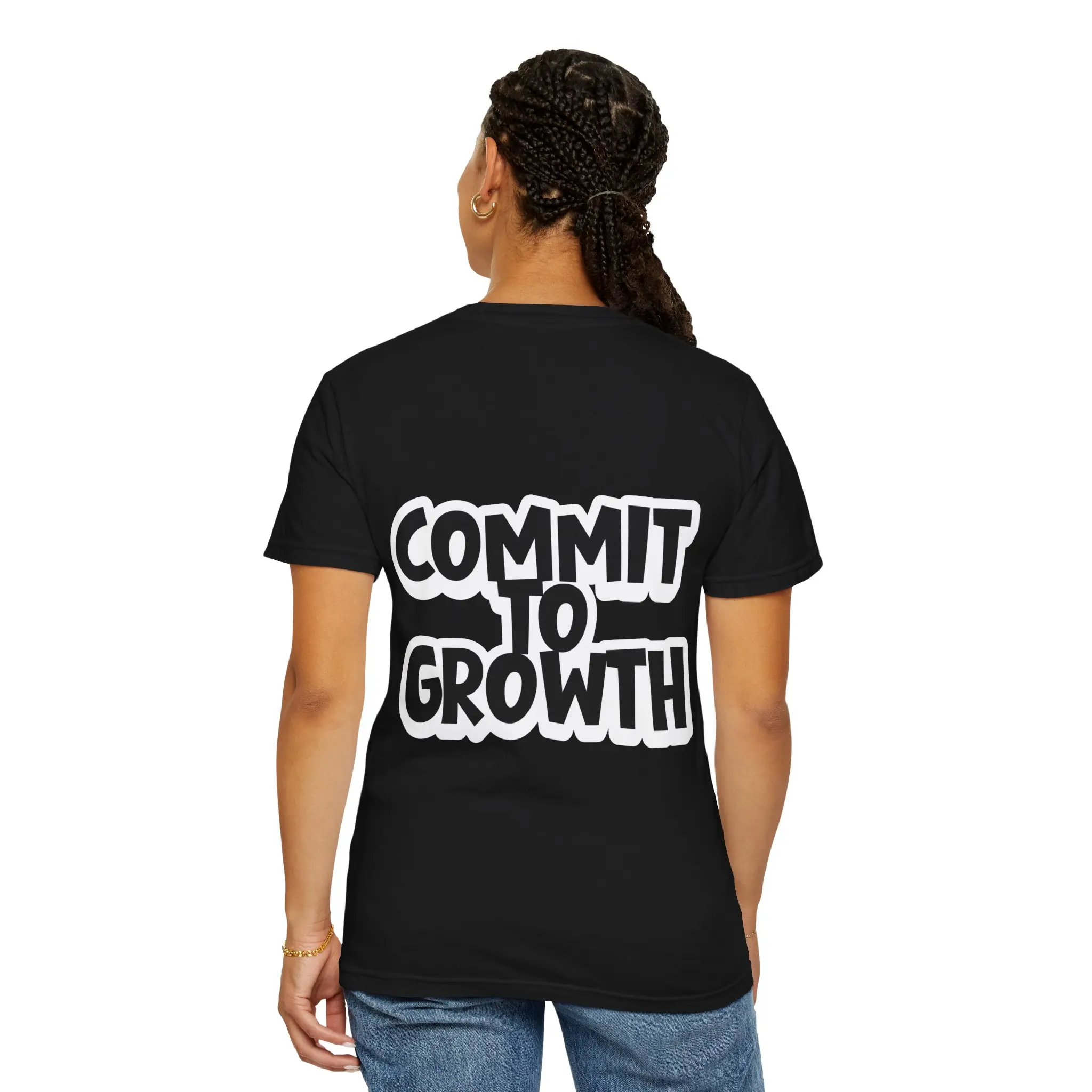 COMMIT TO GROWTH Unisex Graphic Tee - Positive Vibes, Rainbow UFO, Motivational T-shirt, Everyday Wear, Gift for Friends Casual Cotton Top Womenswear