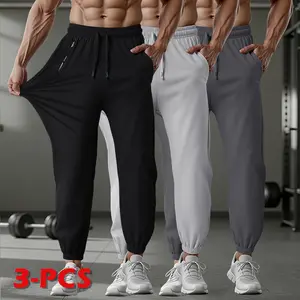 Men’s quick-dry summer jogger sweatpants, 3-pack; casual athletic joggers with a high-stretch jogger design and a minimalist, versatile cut. Pairs well with sneakers and casual shoes. Highly practical—elastic drawstring waist and cuffs that don’t squeeze