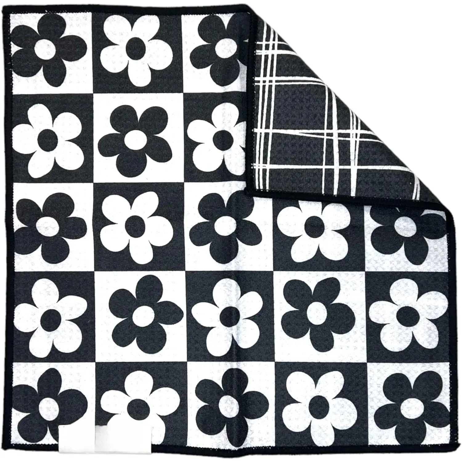 Reversible Microfiber Hand Towels 12x12 - Durable Waffle Weave, Super Absorbent, Quick Drying, Lint-Free, Scratch-Free Cleaning Cloths for Kitchen, Windows (8-Pack Black/White)