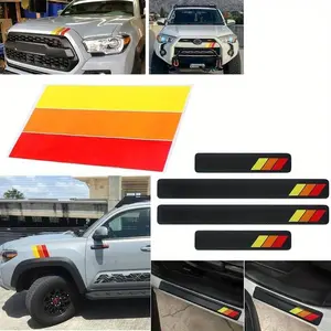 2 pieces of three-color striped sticker + 4 pieces of three-color threshold protection strip, suitable for Tacoma, 4Runner, Tantu, Rongfang, Car Decals