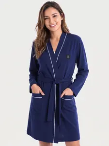 Luxurious Sleep Robe for Women, Elegant Contrast Trim Belted Pajamas Nightwear, Soft Breathable, All Season, Home, Spa, Daily Wear, Loungewear
