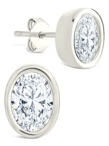 Sterling Silver Oval Cut Bezel Set Stud Earrings