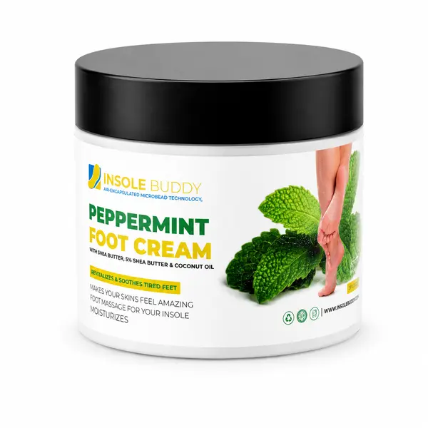 InsoleBuddy Peppermint Foot Cream for Dry Cracked Feet, Cooling and Refreshing Moisturizer with Shea Butter Cocoa Butter and Coconut Oil, Hyaluronic Acid Hydration for Rough Heels and Tired Feet, Foot Care Cream for Men and Women