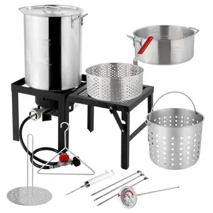 ROVSUN 30QT Turkey Fryer & 10QT Fish Fryer Kit with 54000BTU Propane Stove & Foldable Side Table, Aluminum Deep Fryer Pot for Outdoor Cooking Seafood Boiling w/Lifting Hook, Turkey Rack & Thermometer