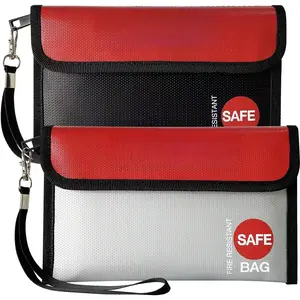 Fireproof  Bag(8.3x5 inches), 2 Pack Fireproof and   Bag with Zipper, Fireproof  Safe Pouch Envelope Container for ,,Valuable,Passport