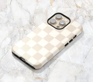 Beige & Cream Checkered Phone case for MagSafe iPhone 16 Pro Max iPhone 15 iPhone 14 Checkerboard pattern iPhone Cases, 2025 Simple Phone Case