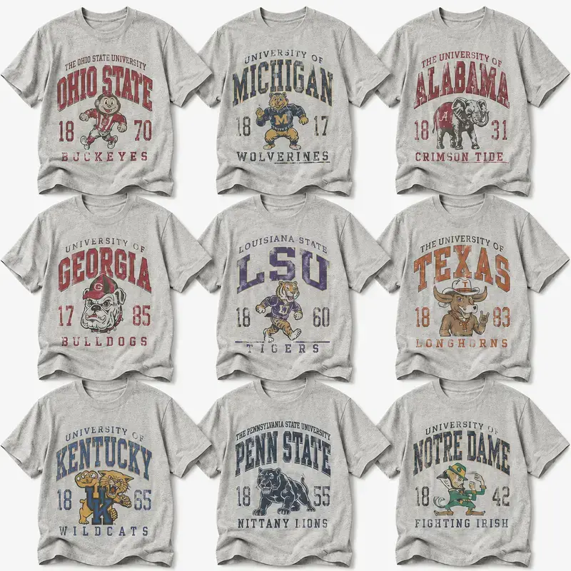 Vintage All Team Football Mascot T-Shirt, Retro College Team Graphic Tee, Distressed Game Day Fan Apparel Gift for Men Women