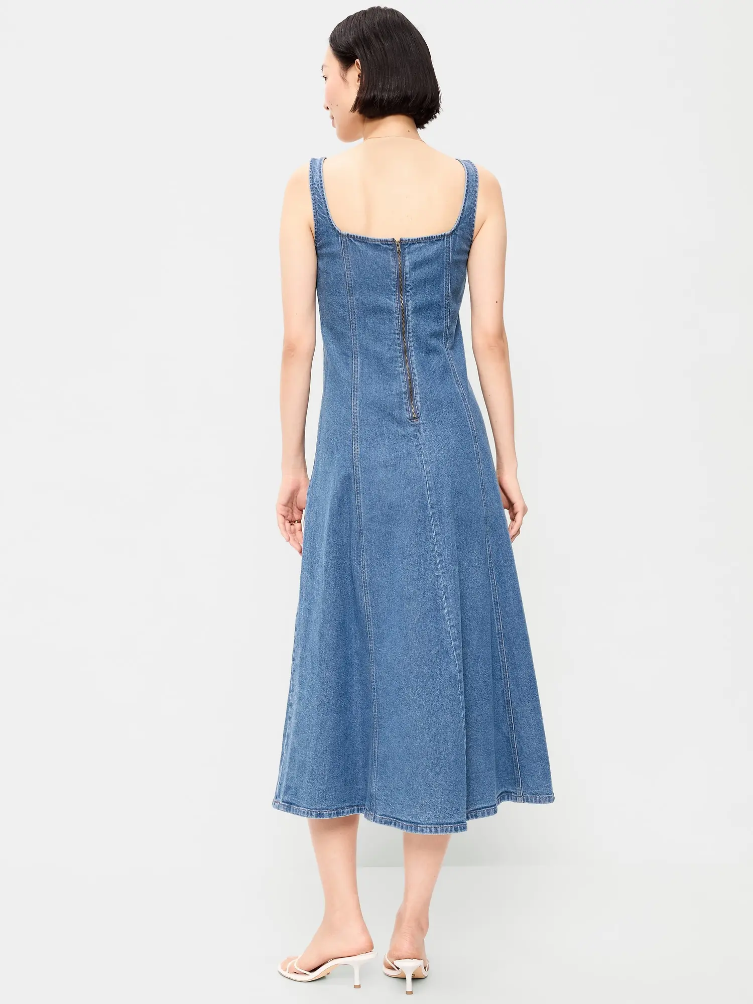 Old Navy Women's Fit & Flare Sleeveless Denim Midi Dress - TikTok Shop