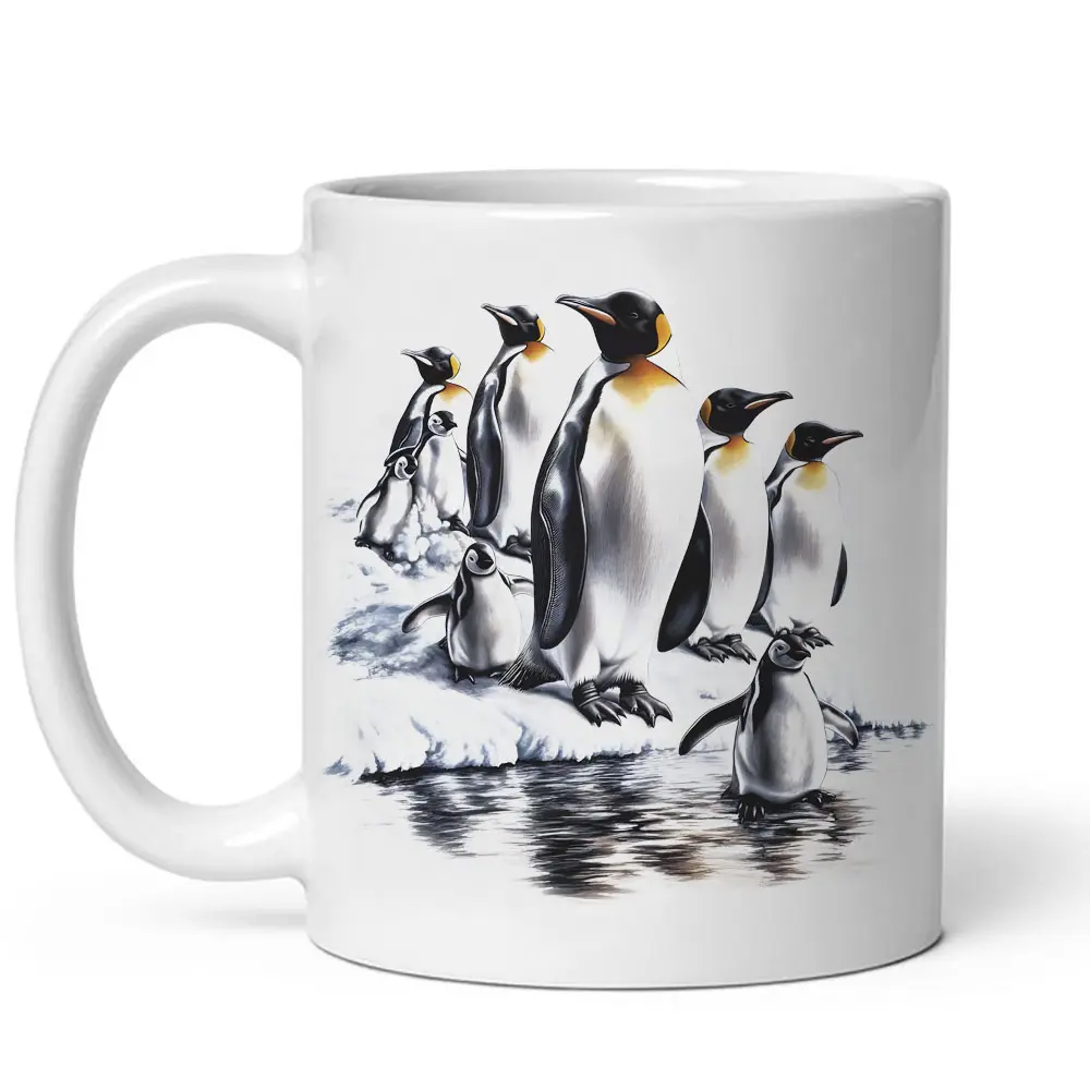 Retro Emperor Penguin Colony Mug - Nineties 90s Vintage Baby Penguins Arctic Sea Ice Scene Black Mug #443