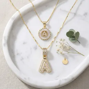 Jewelry 2 Pack Initial Letter Pendant Necklaces Alphabet Necklaces with Adjustable 17''-19'' Chain for Women Valentine's Day Jewelry Set