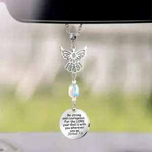 Angel  Charms Rear View Mirror Accessories Christian  ,Guardian Angel  Ornament, Religious Gifts,Rear View Mirror Accessories for Women Teen Girls (Joshua 1:9)