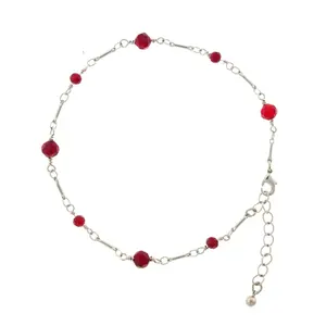 1928 Jewelry Red Beaded Crystal Chain Anklet 9" +  1.5" Extension