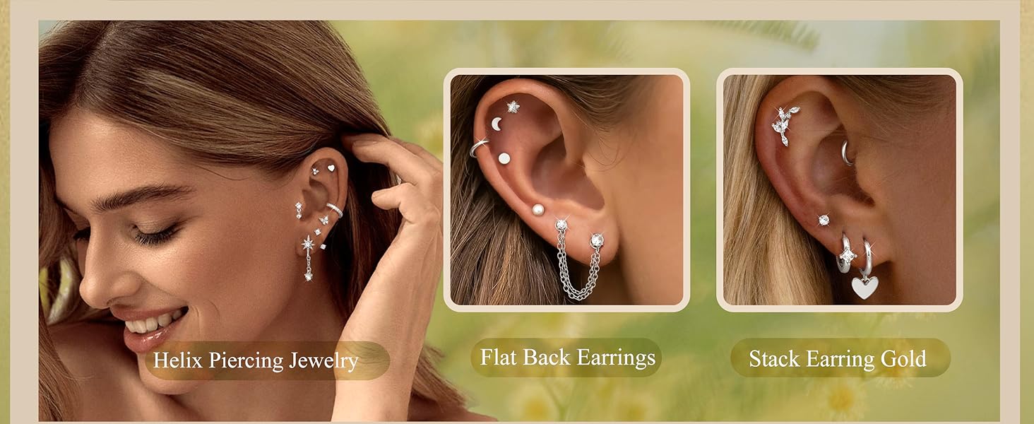 LOLIAS 21Pcs Helix Piercing Jewellery Tragus Earrings Set Flat Back Earrings Helix Hoop Tragus Stud Cartilage Earring Conch Rook Piercing Jewellery LOLIAS 21Pcs Helix Piercing Jewellery Tragus Earrings Set Flat Back Earrings Helix Hoop Tragus Stud Cartilage Earring Conch Rook Piercing Jewellery
