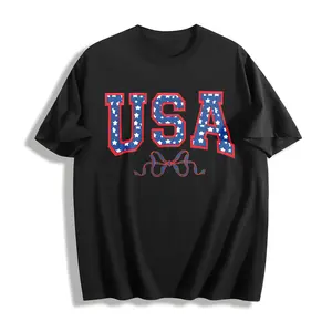 Embroidered USA Bow Coquette Shirt, USA Shirt, 4th of July Embroidered Shirt, USA Tee