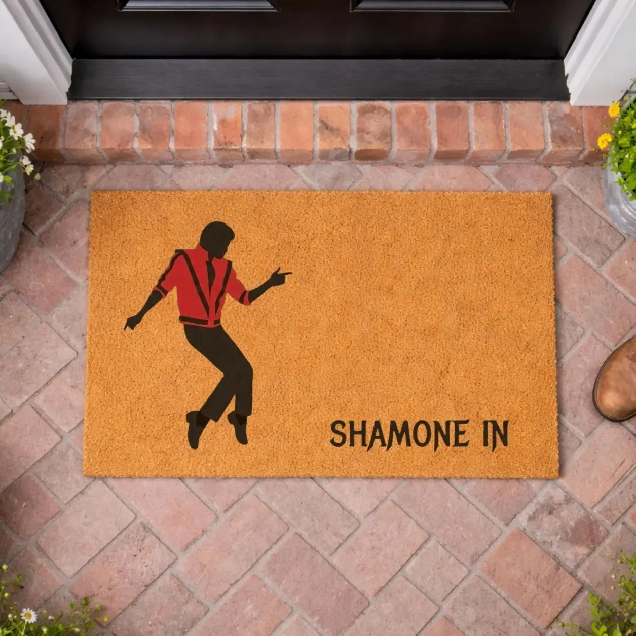 Shamone In Doormat – Funny Michael Jackson Inspired Welcome Mat | Pop Culture Front Porch Decor | Unique Gift for Music Lovers