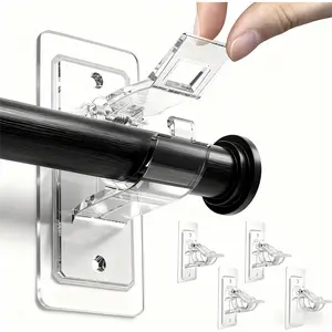 6 Pack No Drill Curtain Rod Brackets, Holding Up to 17 lbs, PET Self Adhesive Curtain Rod Holders, Adjustable Nail Free Curtain Rod Hooks for Bedroom Bathroom and Living Room